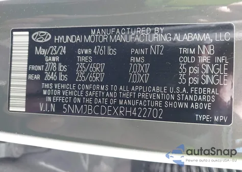 2024 Hyundai Tucson Sel z USA, uszkodzony, nr VIN 5NMJBCDEXRH422702